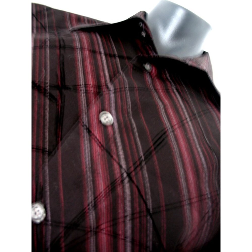 Eighty eight Plaid Abstract, Burgundy/Black button down men's Large